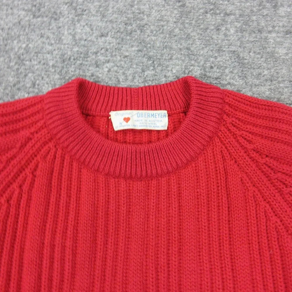 Vintage Obermeyer Sweater Mens Medium Red Wool Chunky‎ Knit Ski Pullover Austria